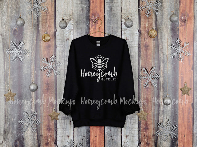 Christmas Mockup, Gildan 18000 Black Sweatshirt Mockup, Hanging Mockup, Holiday Mockup Mock Up Photo Honeycomb Mockups 