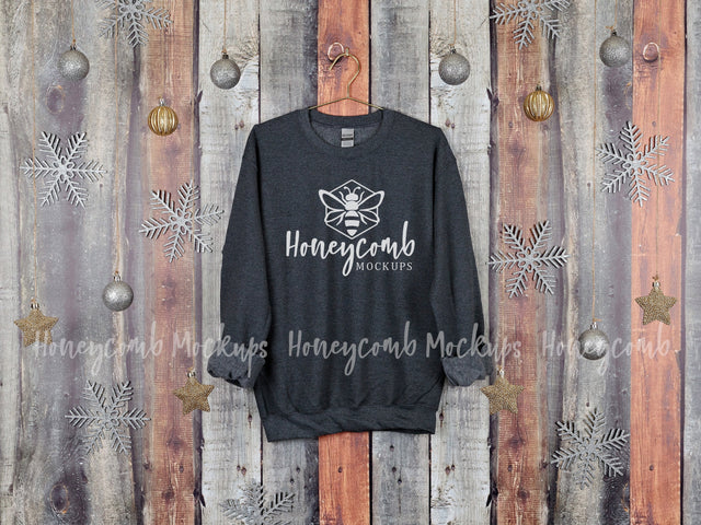 Christmas Mockup, Gildan 18000 Dark Heather Sweatshirt Mockup, Hanging Mockup, Holiday Mockup Mock Up Photo Honeycomb Mockups 