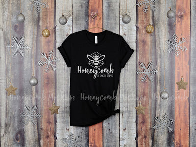Christmas Mockup, Heather Black Bella Canvas 3001 T-Shirt Mockup, Hanging Mockup, Women's Heather Black T-Shirt Mockup, Holiday Mockup Mock Up Photo Honeycomb Mockups 