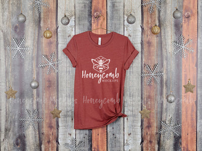 Christmas Mockup, Heather Clay Bella Canvas 3001 T-Shirt Mockup, Hanging Mockup, Women's Heather Clay T-Shirt Mockup, Holiday Mockup Mock Up Photo Honeycomb Mockups 