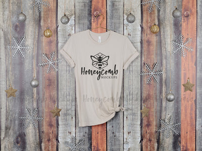 Christmas Mockup, Heather Dust Bella Canvas 3001 T-Shirt Mockup, Hanging Mockup, Women's Heather Dust T-Shirt Mockup, Holiday Mockup Mock Up Photo Honeycomb Mockups 