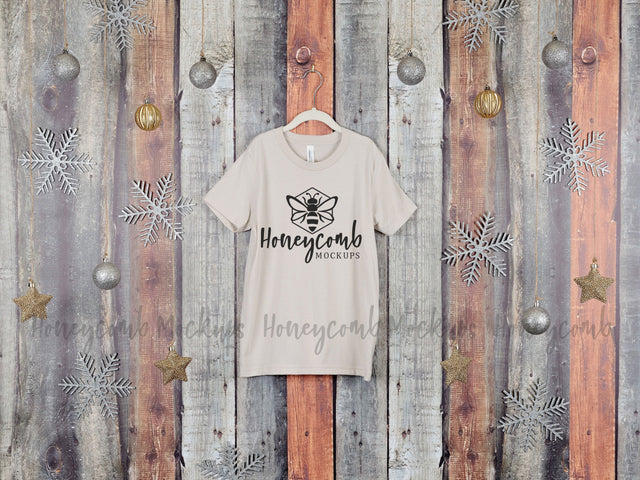 Christmas Mockup, Heather Dust Bella Canvas 3001Y T-Shirt Mockup, Holiday Mockup, Hanging Mockup, Kids Dust T-Shirt Mockup Mock Up Photo Honeycomb Mockups 