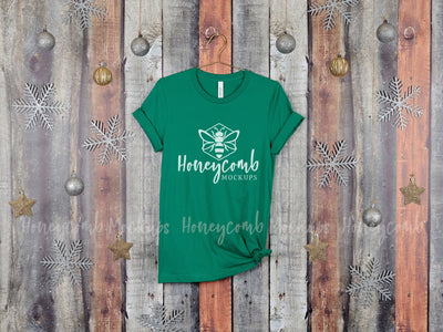 Christmas Mockup, Kelly Bella Canvas 3001 T-Shirt Mockup, Hanging Mockup, Women's Kelly T-Shirt Mockup, Holiday Mockup Mock Up Photo Honeycomb Mockups 