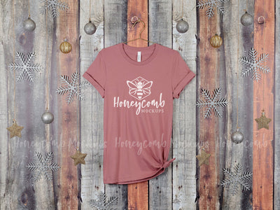 Christmas Mockup, Mauve Bella Canvas 3001 T-Shirt Mockup, Hanging Mockup, Women's Mauve T-Shirt Mockup, Holiday Mockup Mock Up Photo Honeycomb Mockups 