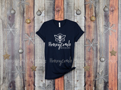 Christmas Mockup, Navy Bella Canvas 3001 T-Shirt Mockup, Hanging Mockup, Women's Navy T-Shirt Mockup, Holiday Mockup Mock Up Photo Honeycomb Mockups 