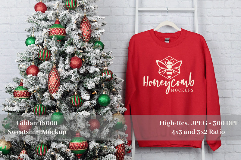 Christmas Mockup, Red 18000 Mockup, Red Sweatshirt Mockup Mock Up Photo Honeycomb Mockups 