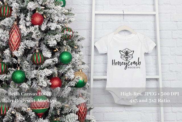 Christmas Mockup, White Bella Canvas 100B Mockup, White Baby Bodysuit Mockup, Baby Mockup Mock Up Photo Honeycomb Mockups 