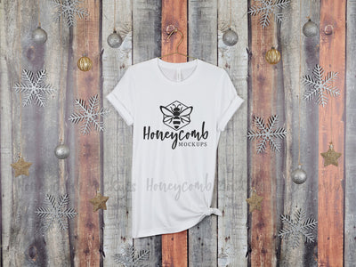 Christmas Mockup, White Bella Canvas 3001 T-Shirt Mockup, Hanging Mockup, Women's White T-Shirt Mockup, Holiday Mockup Mock Up Photo Honeycomb Mockups 