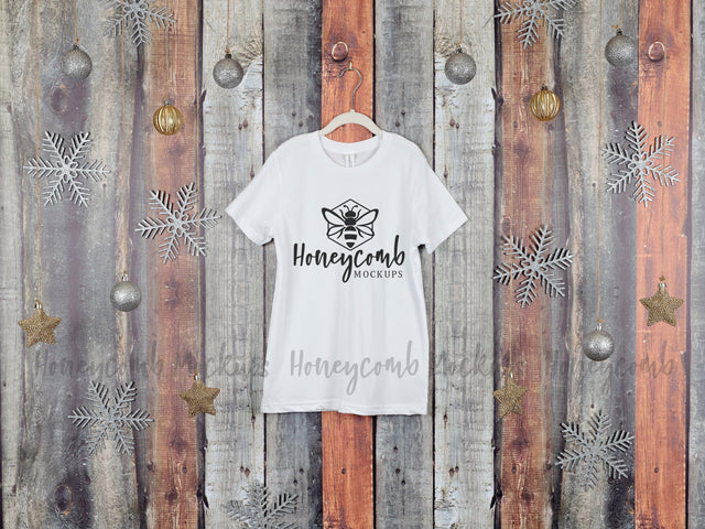 Christmas Mockup, White Bella Canvas 3001Y T-Shirt Mockup, Holiday Mockup, Hanging Mockup, Kids White T-Shirt Mockup Mock Up Photo Honeycomb Mockups 
