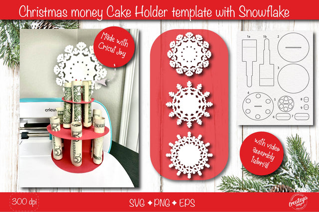 Christmas money cake holder SVG Bundle| Cardstock money cake| Snowflake Christmas Ornament Money holder svg SVG Createya Design 