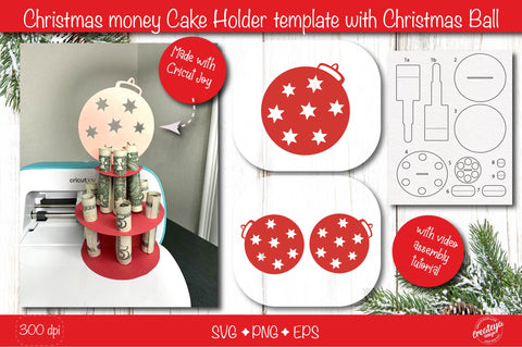 Christmas money cake holder SVG| Cardstock money cake| Christmas Ball Money holder svg SVG Createya Design 