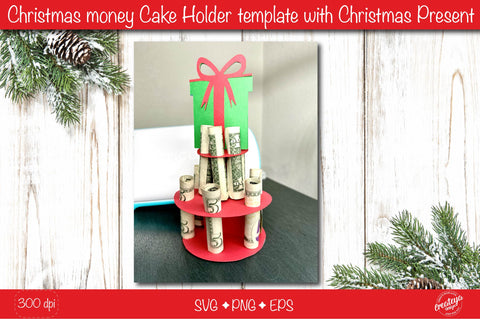 Christmas money cake holder SVG| Cardstock money cake| Christmas Present Money holder svg SVG Createya Design 