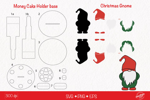Christmas money cake holder SVG| Gnome Cardstock money cake| Christmas Money holder svg SVG Createya Design 