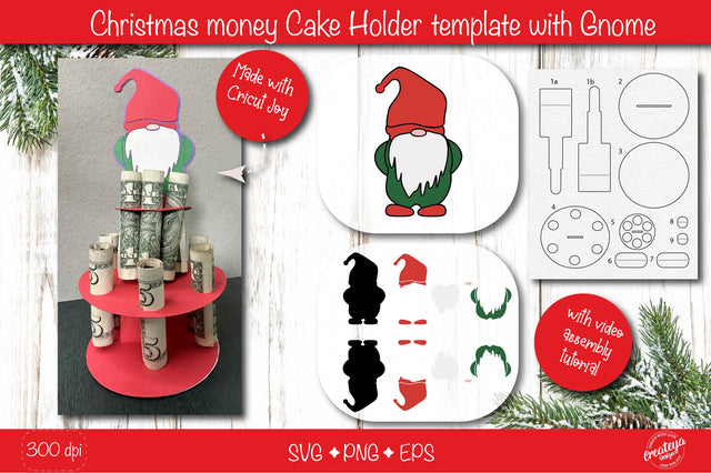 Christmas money cake holder SVG| Gnome Cardstock money cake| Christmas Money holder svg SVG Createya Design 