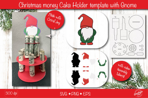 Christmas money cake holder SVG| Gnome Cardstock money cake| Christmas Money holder svg SVG Createya Design 