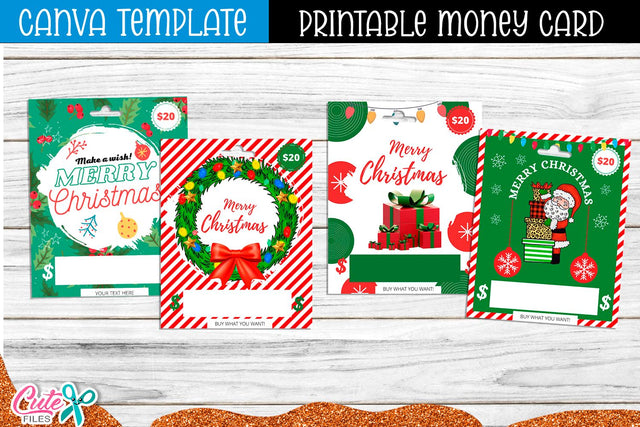 Christmas Money Card Canva Template SVG Cute files 