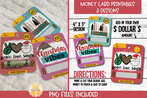 Christmas Money Card PNG Designs | Stocking Stuffer Gift Sublimation Cheese Toast Digitals 