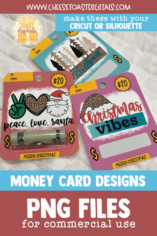 Christmas Money Card PNG Designs | Stocking Stuffer Gift Sublimation Cheese Toast Digitals 