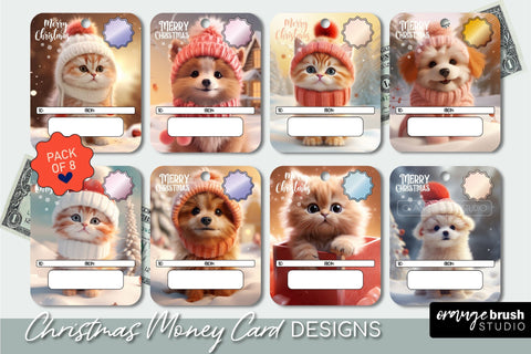Christmas Money Card Printable: Lip Balm Card, Cat & Dog Sublimation OrangeBrushStudio 