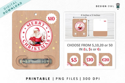 Christmas Money Card - Santa Design Printable 3D Paper Design Owl 