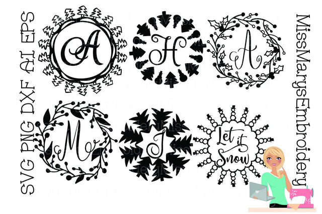 Christmas Monogram Circles SVG MissMarysEmbroidery