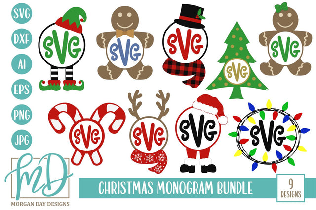Christmas Monogram Frame Bundle SVG Morgan Day Designs