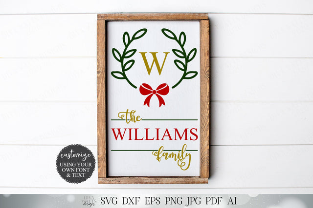 Christmas Monogram / Last Name Cutting File | Farmhouse Sign | Christmas Sign | Cut File | SVG DXF and More! | Merry Christmas Wreath SVG Diva Watts Designs 