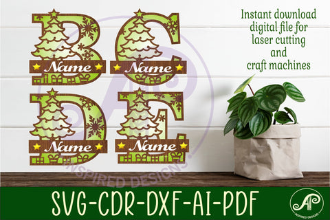 Christmas monogram letter bundle Name signs SVG 3 layer SVG APInspireddesigns 