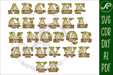 Christmas monogram letter bundle Name signs SVG 3 layer SVG APInspireddesigns 