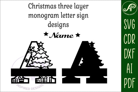Christmas monogram letter bundle Name signs SVG 3 layer SVG APInspireddesigns 