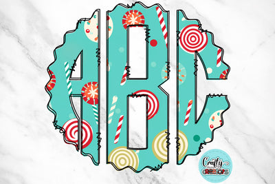 Christmas Monogram PNG, Holiday Candy Alphabet Doodle Set Sublimation Crafty Mama Studios 