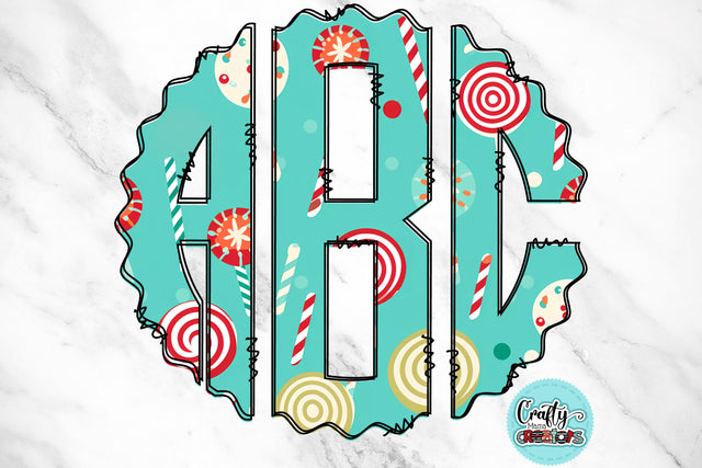 Christmas Monogram PNG, Holiday Candy Alphabet Doodle Set Sublimation Crafty Mama Studios 