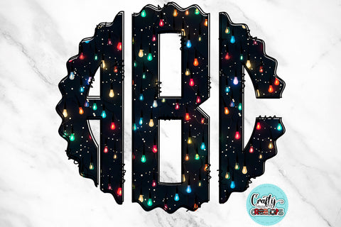 Christmas Monogram PNG, Holiday Lights Alphabet Doodle Set Sublimation Crafty Mama Studios 