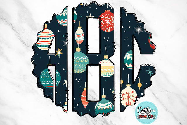 Christmas Monogram PNG, Holiday Ornaments Alphabet Doodle Set Sublimation Crafty Mama Studios 