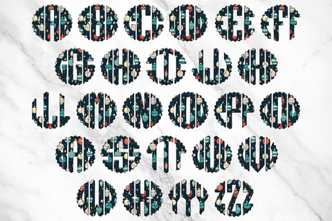 Christmas Monogram PNG, Holiday Ornaments Alphabet Doodle Set Sublimation Crafty Mama Studios 
