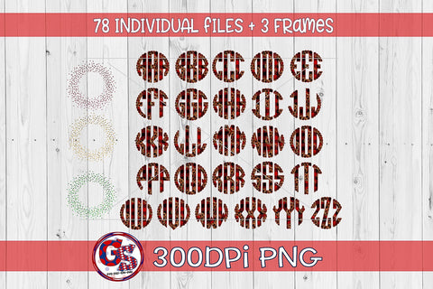 Christmas Monogram Set with3 Frames PNG for Sublimation Sublimation Greedy Stitches 