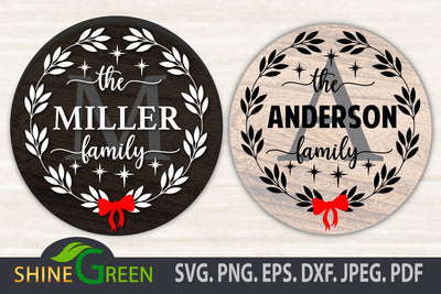 Christmas Monogram SVG Cut File, Flower Wreath with Bowtie SVG Shine Green Art 