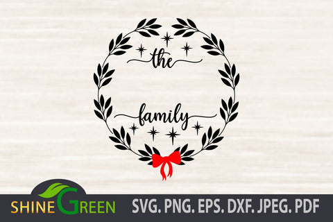 Christmas Monogram SVG Cut File, Flower Wreath with Bowtie SVG Shine Green Art 