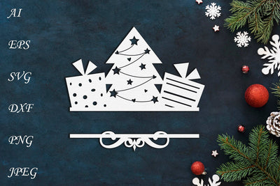 Christmas monogram svg, Holiday split christmas tree, Winter border SVG AnastasiyaArtDesign 