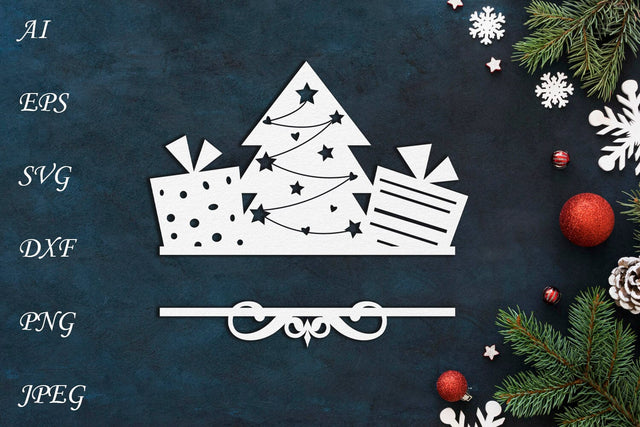 Christmas monogram svg, Holiday split christmas tree, Winter border SVG AnastasiyaArtDesign 