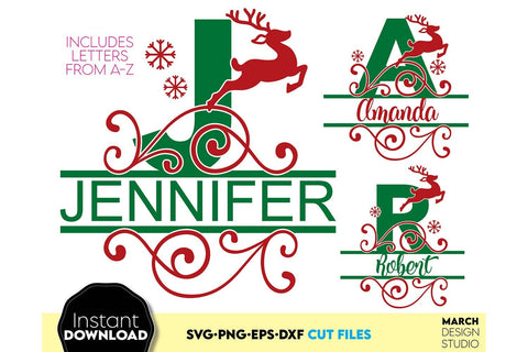 Christmas Monogram SVG, Split Monogram SVG, Monogram Letter SVG, Monogram Alphabet SVG SVG March Design Studio 