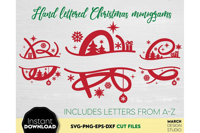 Christmas Monogram SVG, Split Monogram SVG, Monogram Letter SVG, Monogram Alphabet SVG SVG March Design Studio 