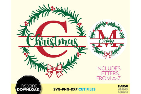 Christmas Monogram SVG, Split Monogram SVG, Monogram Letter SVG, Monogram Alphabet SVG SVG March Design Studio 