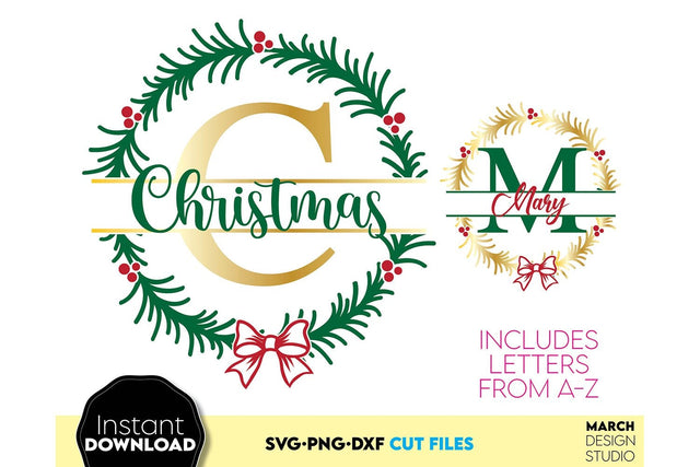 Christmas Monogram SVG, Split Monogram SVG, Monogram Letter SVG, Monogram Alphabet SVG SVG March Design Studio 
