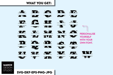 Christmas Monogram SVG, Split Monogram SVG, Monogram Letter SVG, Monogram Alphabet SVG SVG March Design Studio 