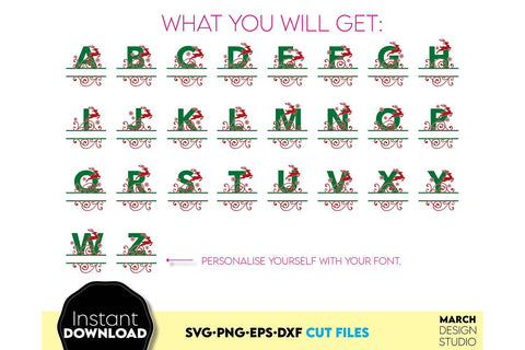 Christmas Monogram SVG, Split Monogram SVG, Monogram Letter SVG, Monogram Alphabet SVG SVG March Design Studio 