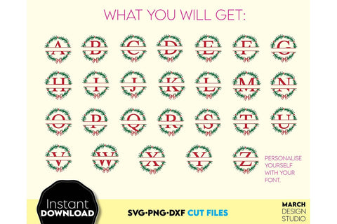 Christmas Monogram SVG, Split Monogram SVG, Monogram Letter SVG, Monogram Alphabet SVG SVG March Design Studio 