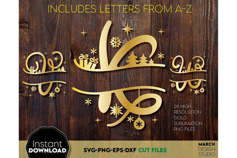 Christmas Monogram SVG, Split Monogram SVG, Monogram Letter SVG, Monogram Alphabet SVG SVG March Design Studio 
