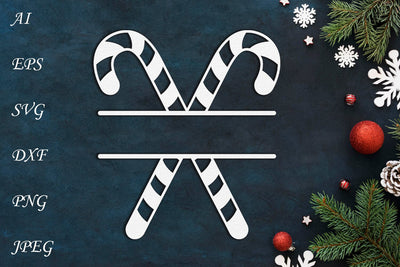 Christmas monogram with candy cane, Split monogram frame SVG AnastasiyaArtDesign 