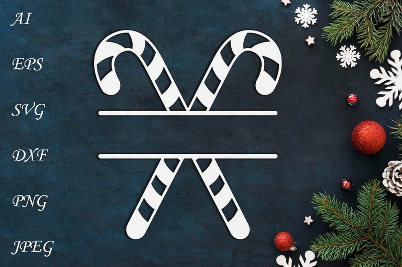 Christmas monogram with candy cane, Split monogram frame SVG AnastasiyaArtDesign 